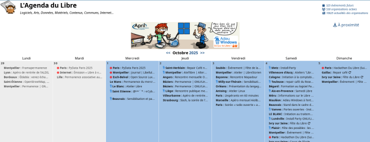 Copie écran du site de l'Agenda du Libre