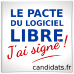 Bouton avec texte « J'ai signé le Pacte du Logiciel Libre »